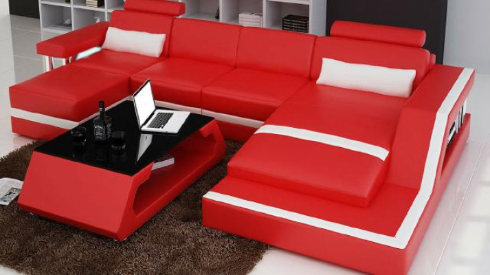 Designer Corner sofa Sofa Living landscape Big Modern leather sofa with USB HAMBURG III