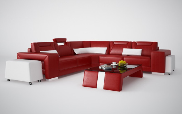 Leather sofa Couch Living landscape Corner sofa Corner Suite Design Modern Sofa F3011B