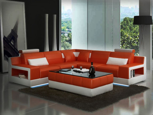 Leather sofa Corner sofa Design Couch Bed function Suite Living landscape Upholstery new