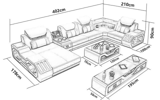 Corner sofa U-shape Coffee table Sideboard Leather sofa Living landscape Designer Sofa Set