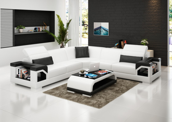 Leather sofa Couch Living landscape Corner sofa Eck Suite Design Modern Sofa with USB