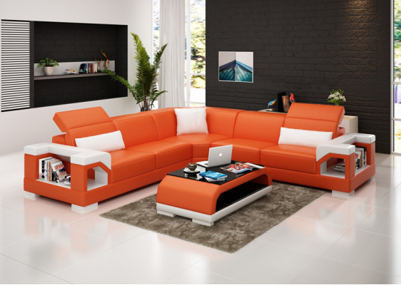Leather sofa Couch Living landscape Corner sofa Eck Suite Design Modern Sofa with USB