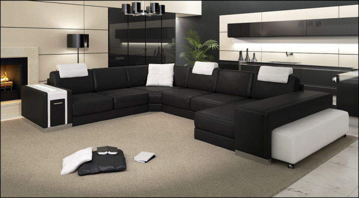Living landscape Sofa with USB Couch Upholstery Corner XX Big Corner sofa Leather sofa design