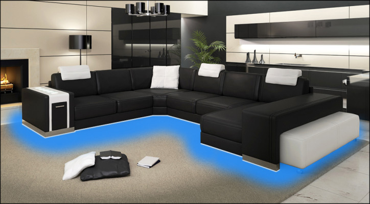 Living landscape Sofa with USB Couch Upholstery Corner XX Big Corner sofa Leather sofa design