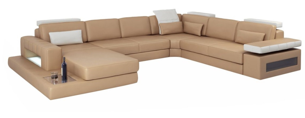 Living landscape Corner sofa Couch Light Brown Leather Upholstery Seat Corner Sofa U-shape Sofas