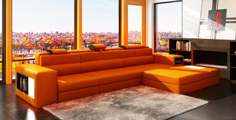 Designer sofa sofa couch USB upholstery corner sofa suite living landscape leather sofa LED