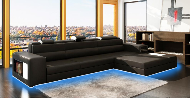 Designer sofa sofa couch USB upholstery corner sofa suite living landscape leather sofa LED
