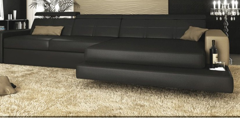 Corner sofa Couch Upholstery Living landscape Corner Corner Leather Sofa Black L-shape