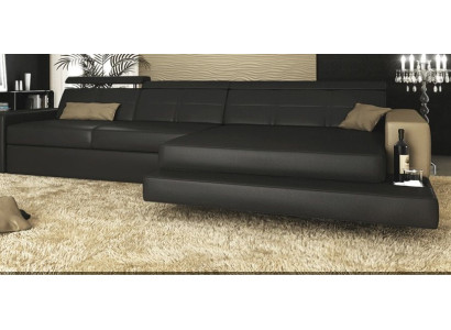 Corner sofa Couch Upholstery Living landscape Corner Corner Leather Sofa Black L-shape
