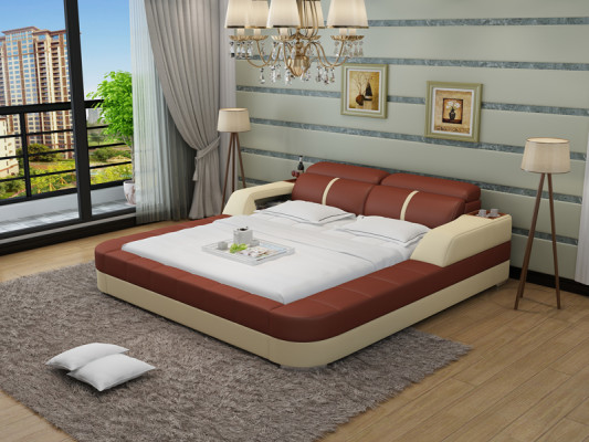 Luxury Waterbed Double Multifunction s Bed Upholstery + USB Water Beds 180x200