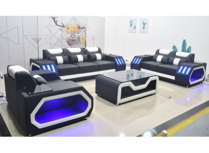 Sofa set Couch Set 3+2+1 + Table Leather Sofa Seat Illuminated Design Upholstery