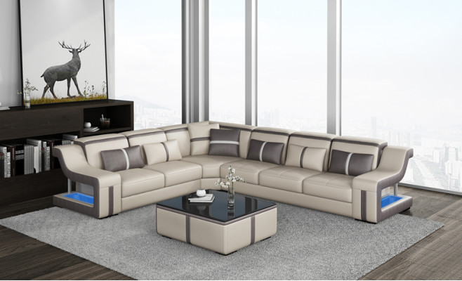 XXL Corner sofa Sofa with USB Corner Living room couch Sofa Couch Table Upholstery Seat Leather