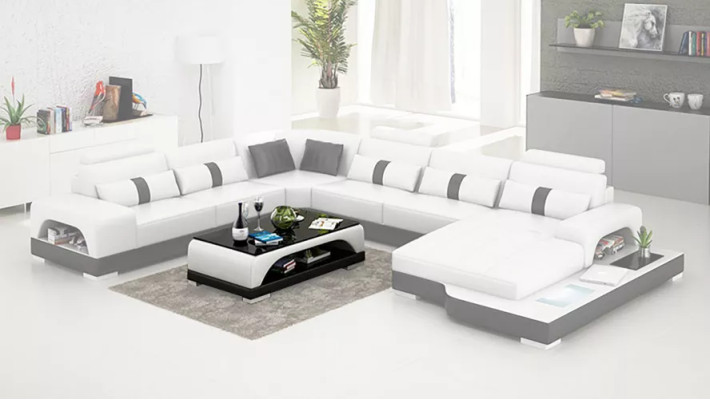 Modern sofa Corner sofa U-shape Coffee table Leather sofa Corner sofa Upholstery Orange luxury