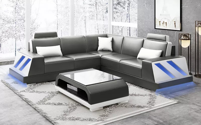 Corner sofa Illuminated Led Couch Sofa Upholstery Corner suite Sofa Sets Coffee table