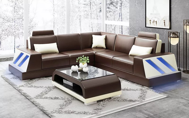 Corner sofa Illuminated Led Couch Sofa Upholstery Corner suite Sofa Sets Coffee table
