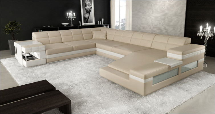 Leather sofa LED USB Sofa Couch Upholstery Corner Living landscape Corner sofa Design Leather