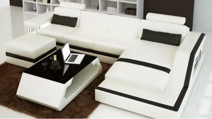 Leather sofa Corner sofa L-shape Coffee table Stool Living landscape Modern sofa 3-piece new