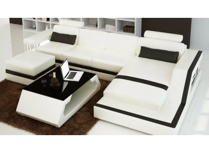 Leather sofa Corner sofa L-shape Coffee table Stool Living landscape Modern sofa 3-piece new