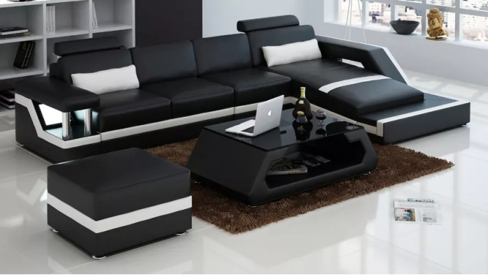 Leather sofa Corner sofa L-shape Coffee table Stool Living landscape Modern sofa 3-piece new