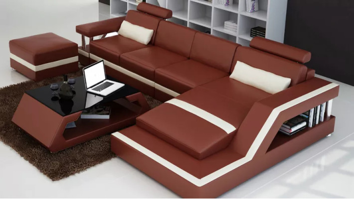 Leather sofa Corner sofa L-shape Coffee table Stool Living landscape Modern sofa 3-piece new