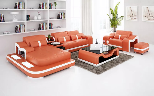 Designer Sofa Corner sofa L-shape Armchair Seat cushion Upholstery Living landscape Leather sofa
