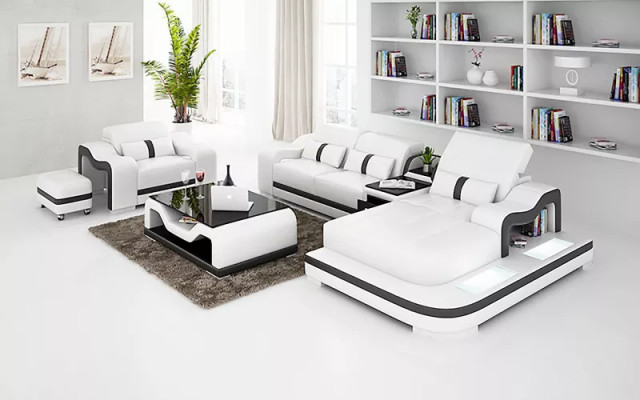 Designer Sofa Corner sofa L-shape Armchair Seat cushion Upholstery Living landscape Leather sofa