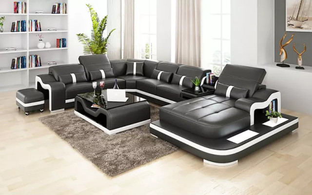 Design Corner sofa U-shape Living landscape Designer Sofa Leather sofa Corner suite Upholstery
