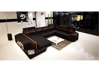 Corner sofa Leather sofa Modern sofa Couch U-shape Living landscape + lighting PHM108