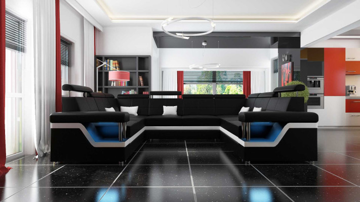 Leather sofa with USB Big XXL Couch Corner sofa Living landscape Couch Upholstery Seat LED