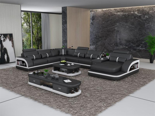 Sofa set + USB Luxury Designer Couch Upholstery 3+2+1 Leather Sofa Seat Beige NEW