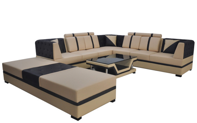 Leather Corner Sofa Couch Upholstery Seat Living Landscape Design Furniture Suite + USB