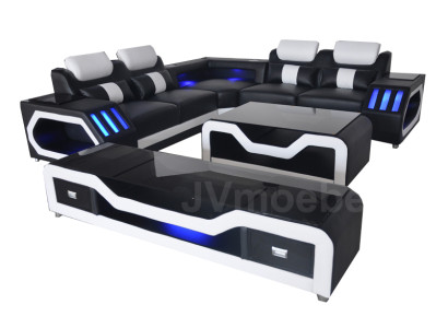 Modern leather sofa Living landscape L-shape Sofa Couch Sound - USB - Bluetooth new
