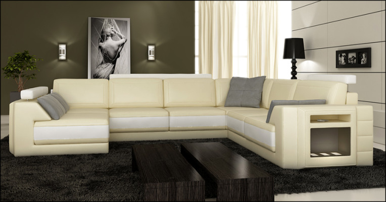 Designer sofa Corner sofa Couch Leather sofa Upholstery Seat Corner Suite +Light PHM3027