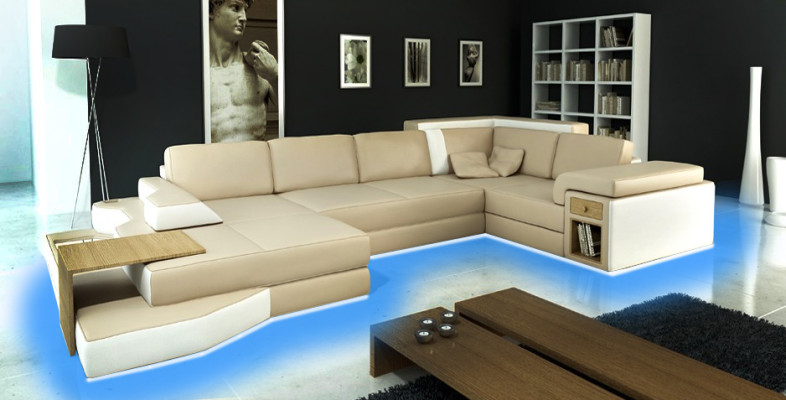 XXL Design Big Sofa with USB Corner sofa Couch Wohlandschaft U-shape Leather Textile Corner