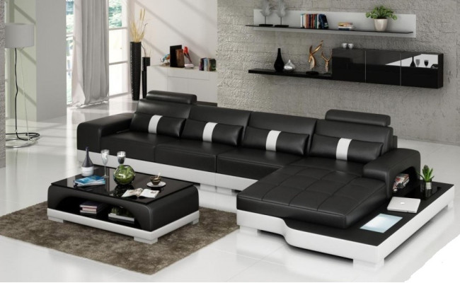 Leather sofa Couch Living landscape Corner sofa Corner Suite Design Modern Sofa with USB new EU