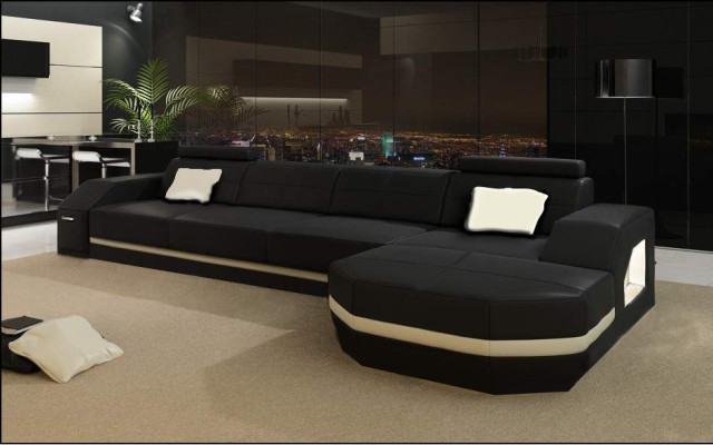 Leather sofa with USB Living landscape Corner sofa Eck Suite Design Modern Sofa C4011C
