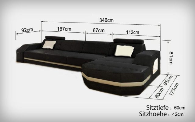 Leather sofa with USB Living landscape Corner sofa Eck Suite Design Modern Sofa C4011C