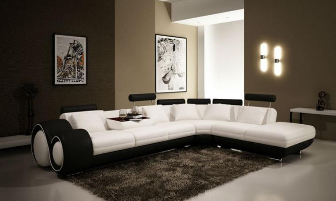 LEATHER SOFA LEATHER COUCH USB Suite SOFA Living landscape Black /White Custom made