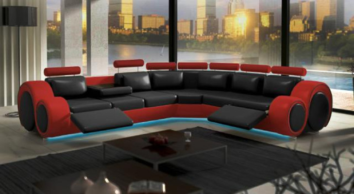 Design Leather Upholstery XXL Seat Room Sofa with USB Design Corner Suite Sofas new
