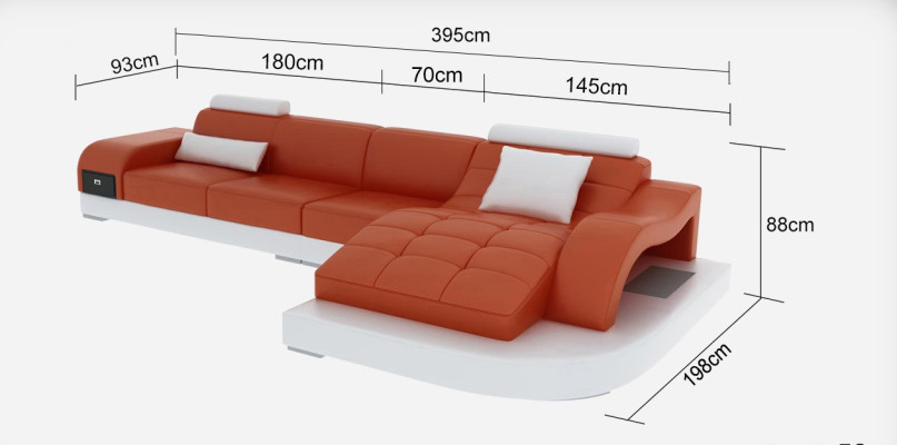 Leather Corner Sofa with USB Living landscape Luxury Suite Corner Sofas Couches Upholstery