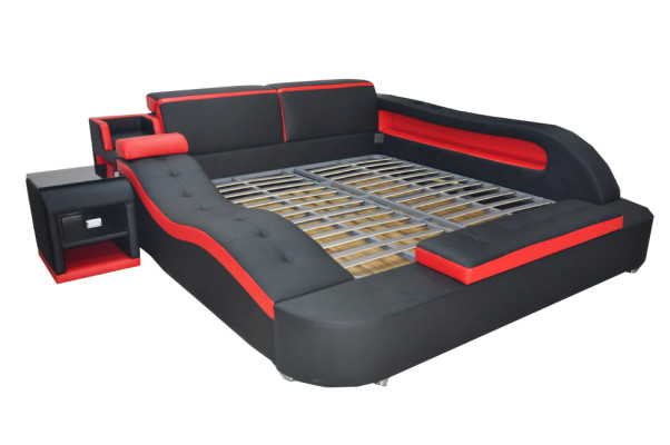 Double Luxury Leather Bed +USB Upholstery Beds Modern Hotel Multifunction
