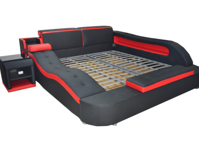 Double Luxury Leather Bed +USB Upholstery Beds Modern Hotel Multifunction