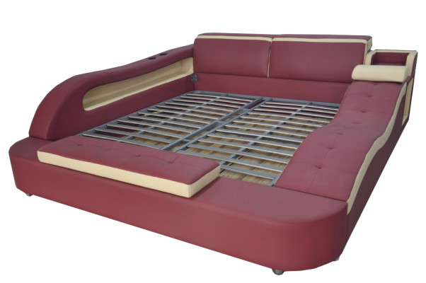 Double Luxury Leather Bed +USB Upholstery Beds Modern Hotel Multifunction