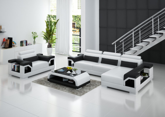 Leather sofa Living landscape Corner sofa + Armchair Eck Suite Design Modern