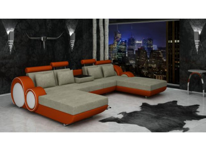 Textile sofa U-shape Couch Corner sofa Designer Sofa Suite 2 loungers Fabric sofa Berlin