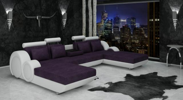 Textile sofa U-shape Couch Corner sofa Designer Sofa Suite 2 loungers Fabric sofa Berlin