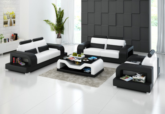 Leather sofa Couch Living landscape 3+2+1 Seater + USB Suite Design Modern Sofa