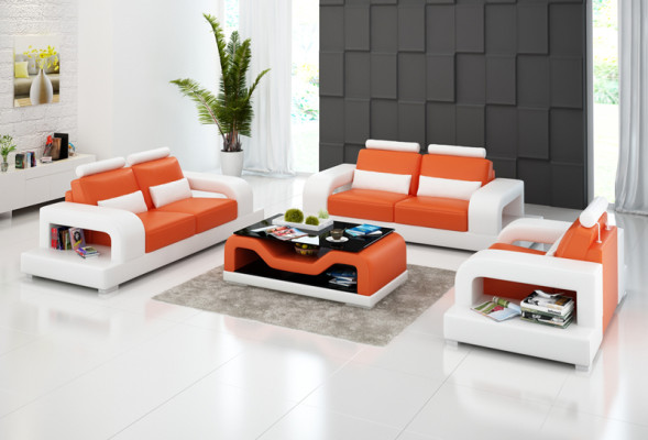 Leather sofa Couch Living landscape 3+2+1 Seater + USB Suite Design Modern Sofa