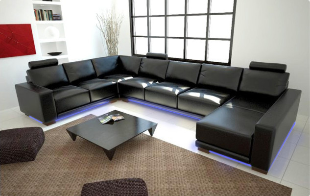 Leather sofa Couch Living landscape Corner sofa Corner Suite Design Modern Sofa with USB