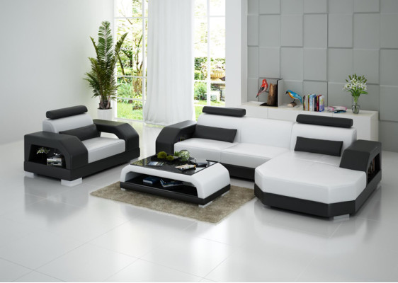 Leather sofa Couch Living landscape Corner sofa + 1 Seater Suite Design Modern G8001E